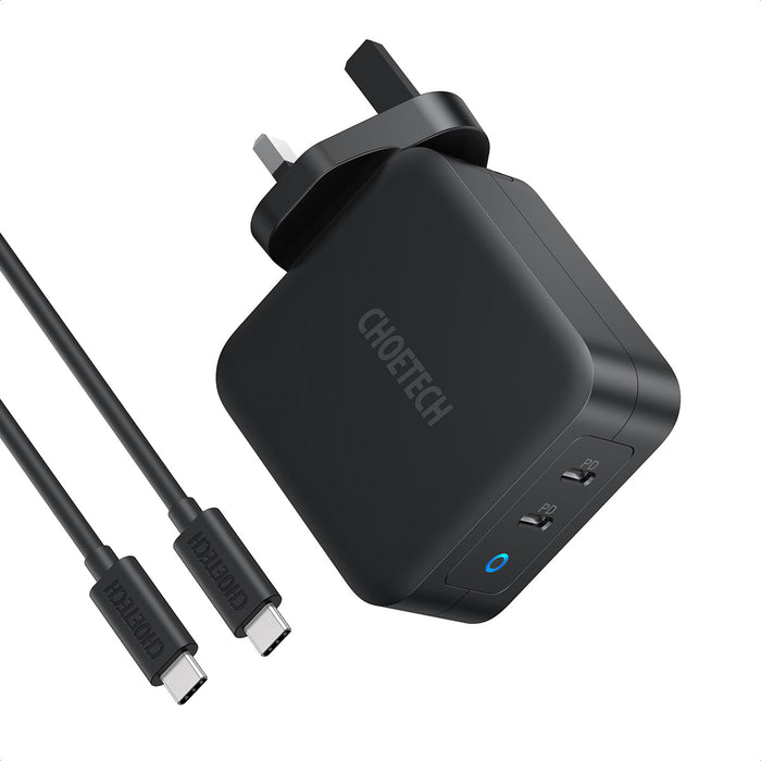 PD 100W GaN dual USB-C UK Charger with CC cable - White