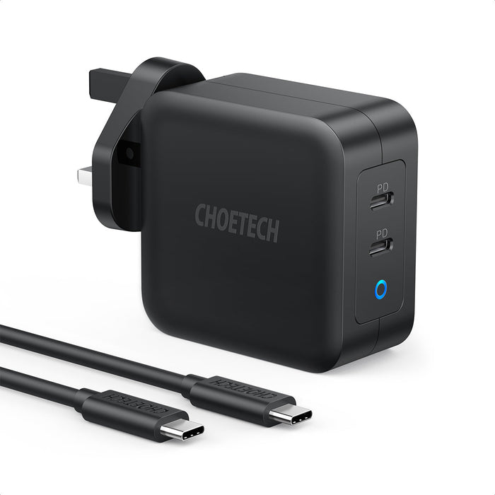 PD 100W GaN dual USB-C UK Charger with CC cable - White