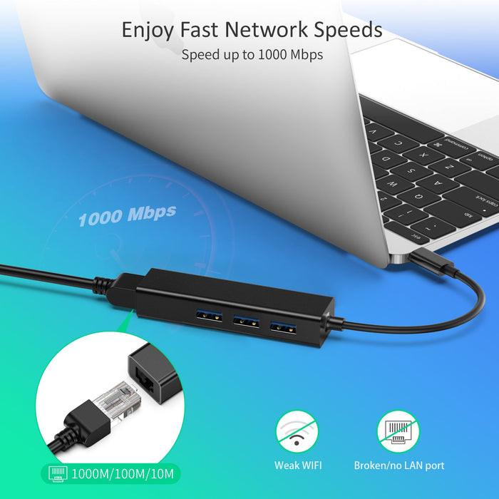 Choetech Hub USB-C to 3 USB3.0 + RJ