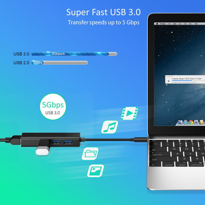 Choetech Hub USB-C to 3 USB3.0 + RJ