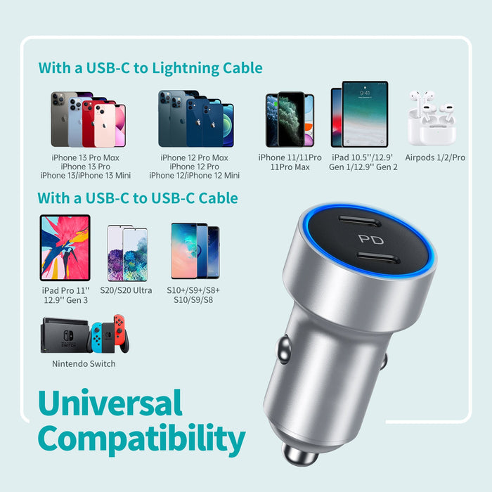 CHOETECH 40W 2-Port PD20W Fast Car Charger for iPhone 12/12 Pro Max/12 mini