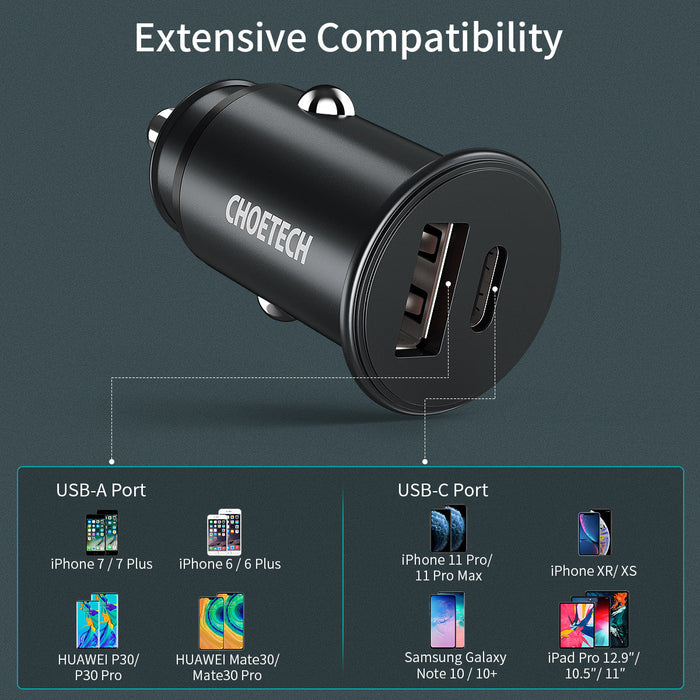 Choetech Super Mini PD3.0 30w Fast Car Charger