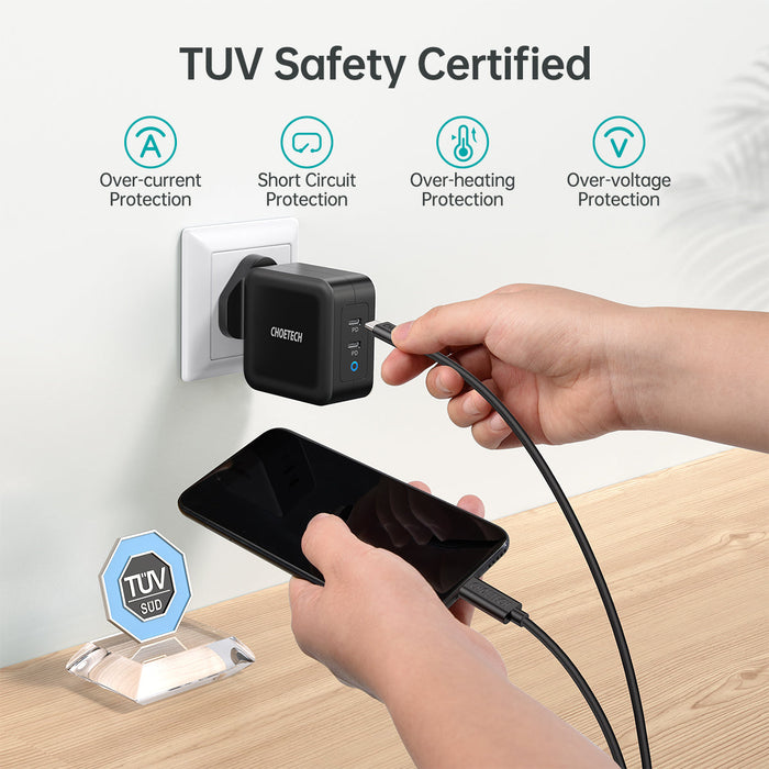 PD 100W GaN dual USB-C UK Charger with CC cable - White