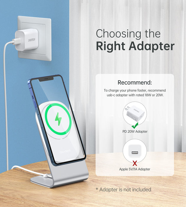 CHOETECH Magnetic Fast Wireless Charging Stand Holder with 5ft USB-C Cable for iPhone 12 (H047+T517)