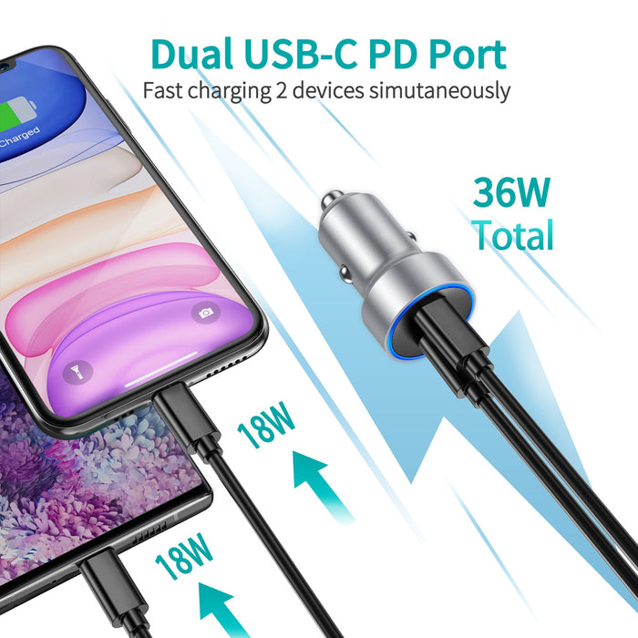 CHOETECH 40W 2-Port PD20W Fast Car Charger for iPhone 12/12 Pro Max/12 mini