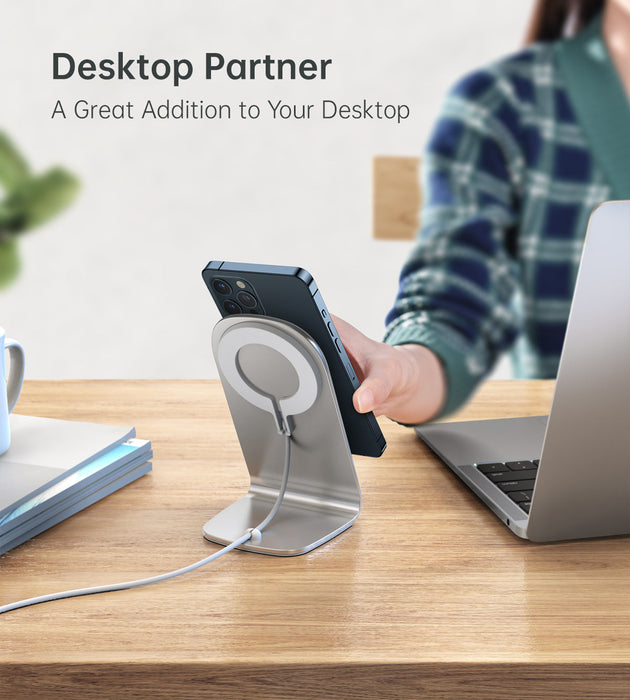 CHOETECH Magnetic Fast Wireless Charging Stand Holder with 5ft USB-C Cable for iPhone 12 (H047+T517)