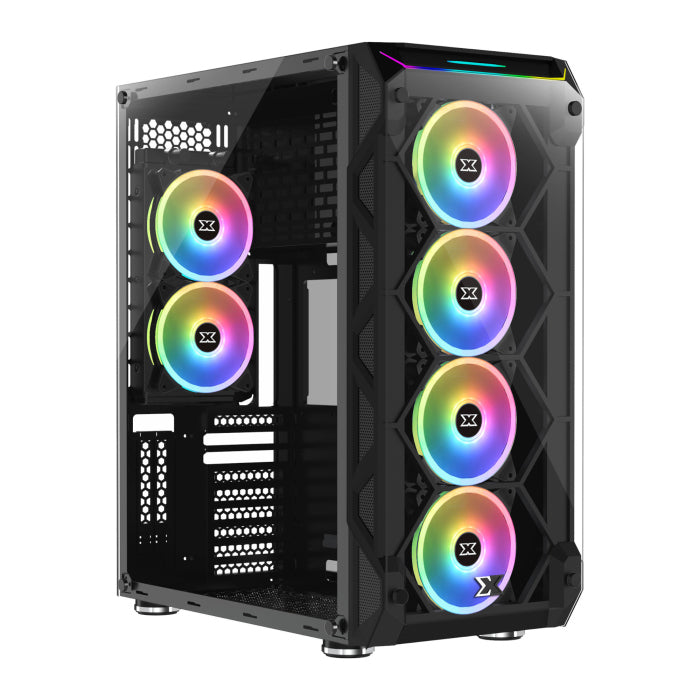 Xigmatek OVERTAKE 3-Side Tempered Glass Panel Case with 6 Rainbow RGB Fans