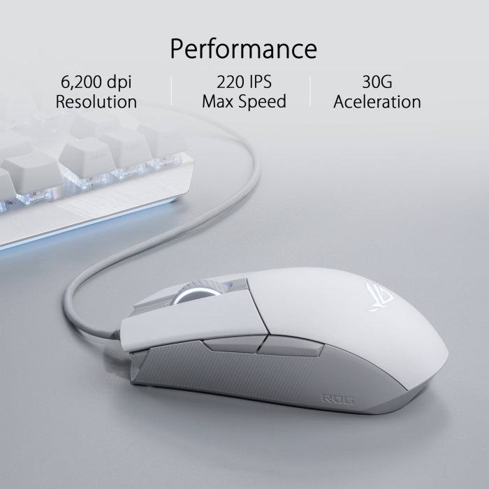 Asus P516 Rog Strix Impact II Moonlight White Optical Wired Gaming Mouse