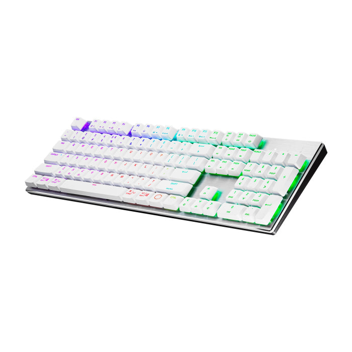 Cooler Master SK653 Full Sized Wireless/Bluetooth RGB Mechanical Keyboard With Low Profile Clicky Blue Switch - White