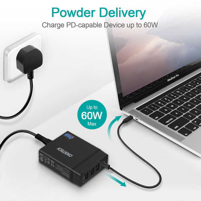 Choetech 3A+1C 72W Output ports wall charger