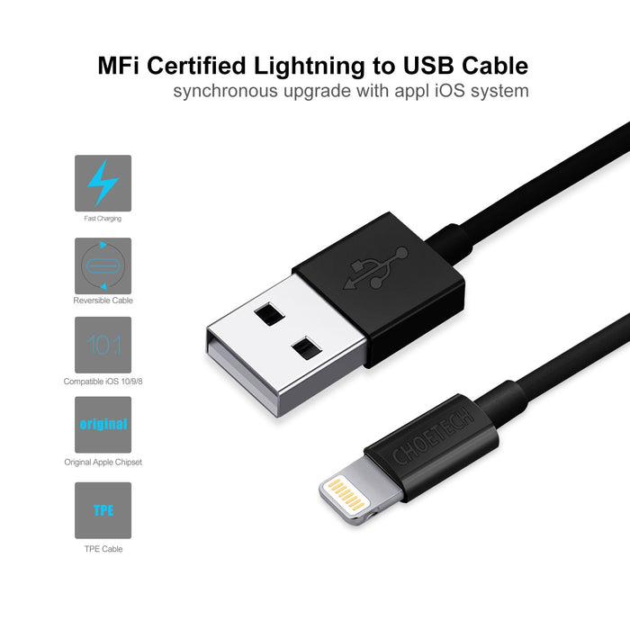 Choetech 1.2m MFI usb to lightening cable (black)