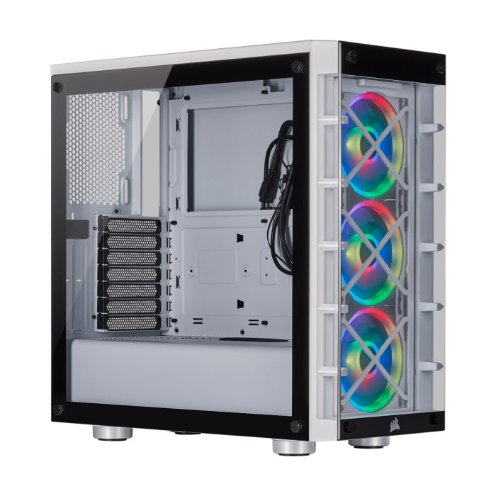 Corsair iCUE 465X RGB Mid-Tower Tempered Glass Side & Front Panel Smart Case with 3 RGB Fans - White