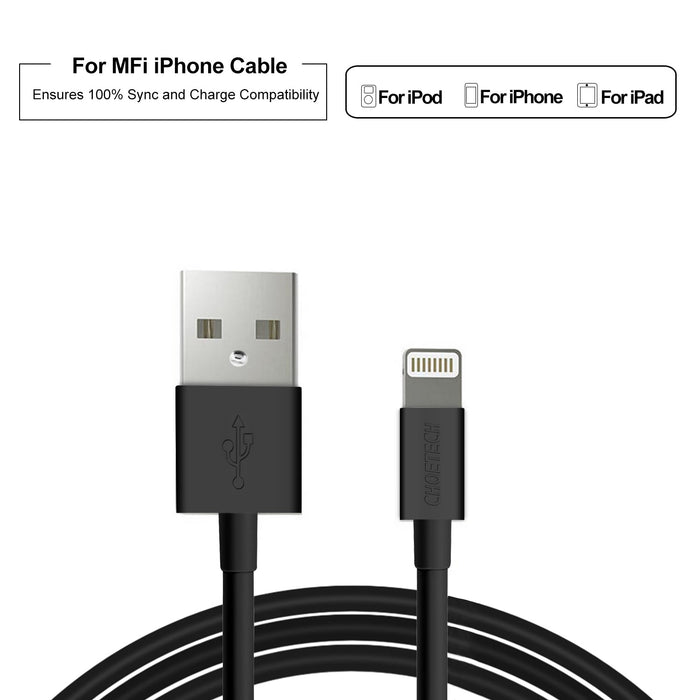 Choetech 1.2m MFI usb to lightening cable (black)