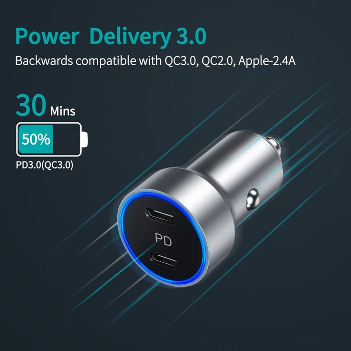 CHOETECH 40W 2-Port PD20W Fast Car Charger for iPhone 12/12 Pro Max/12 mini