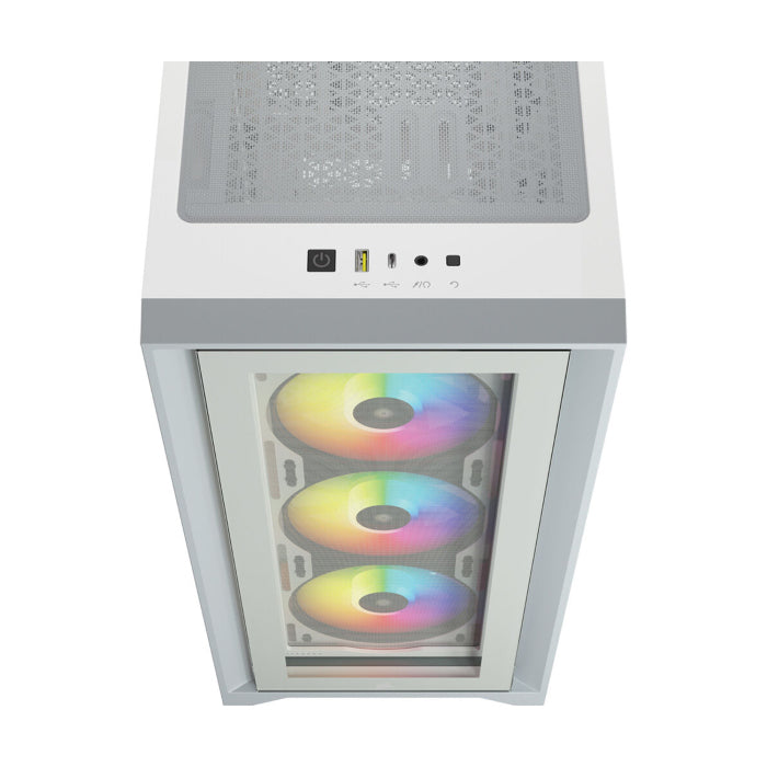 Corsair iCUE 4000X Mid-Tower Side Tempered Glass Panel Case with 3 RGB Fans - White