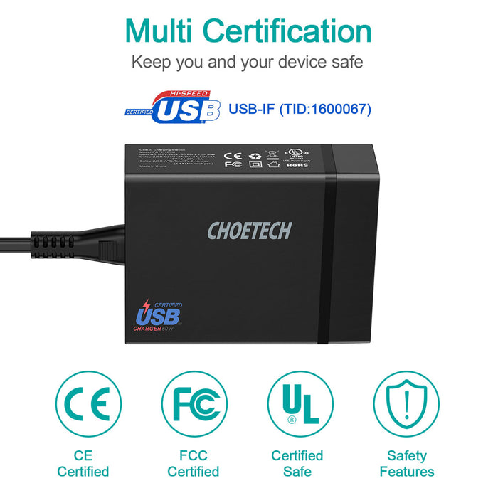 Choetech 3A+1C 72W Output ports wall charger