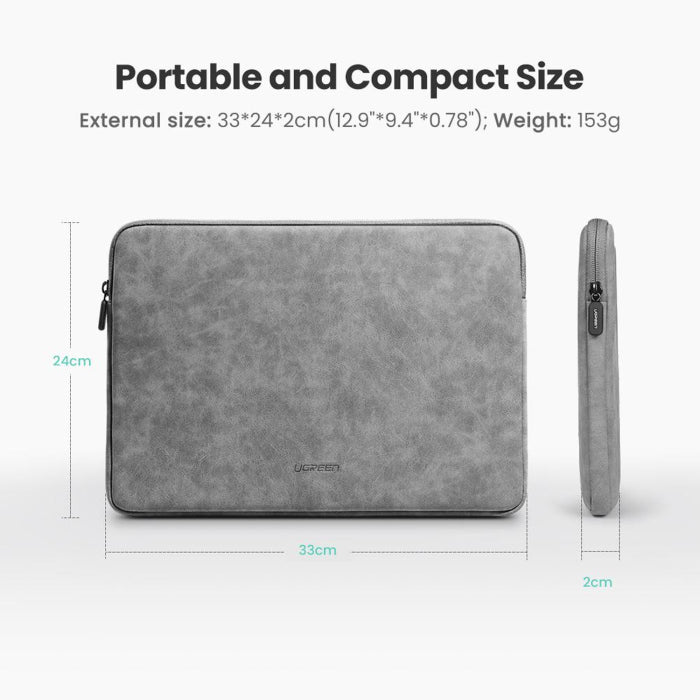 UGreen Soft Leather Light & Portable Laptop Sleeve Case 13.3" - Gray