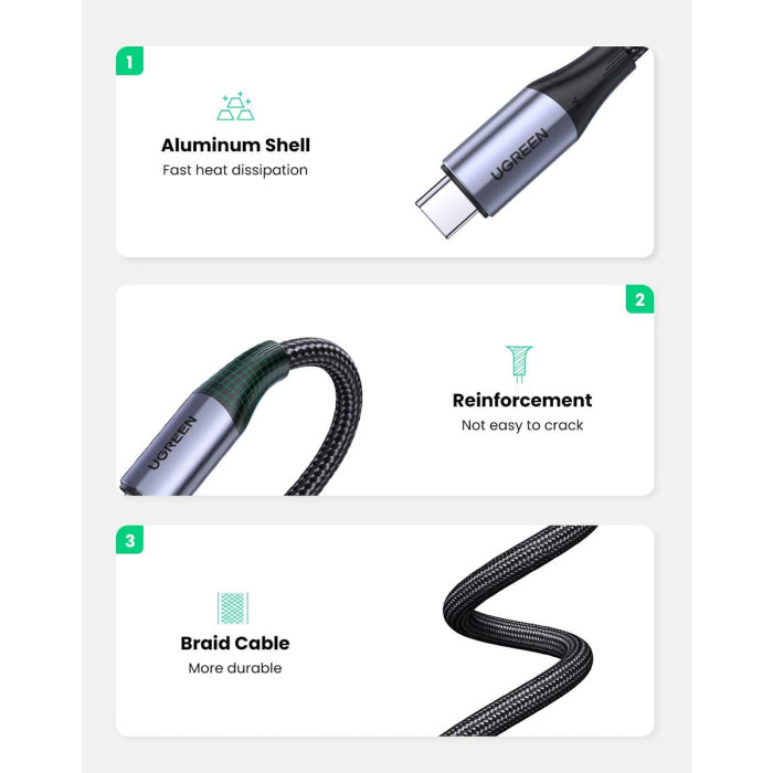 UGreen USB-C 3.1 M/M Gen2 5A Cable With Braided 1m - Black