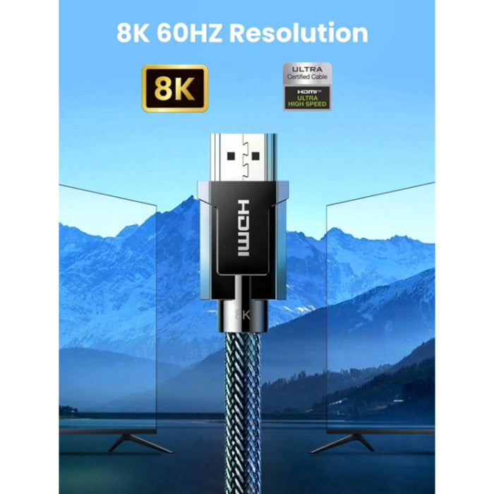 UGreen HD135 8K HDMI Male to Male Round Cable With Braided 3m - Gray