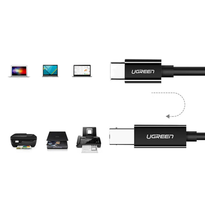 UGreen USB-C to USB-B 2.0 Printer Cable 1m - Black