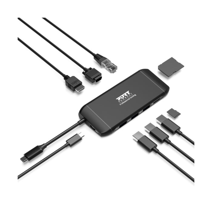 Port Designs USB-C Dual Screen Travel Docking Station For USB-C 3.1 Gen2