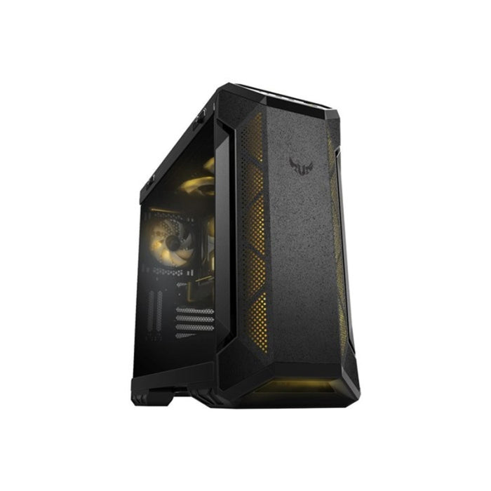 Asus TUF Gaming GT501 Tempered Glass Side Panel Case with Metal Front Panel & Custom TUF Gaming Spatter Pattern - Grey