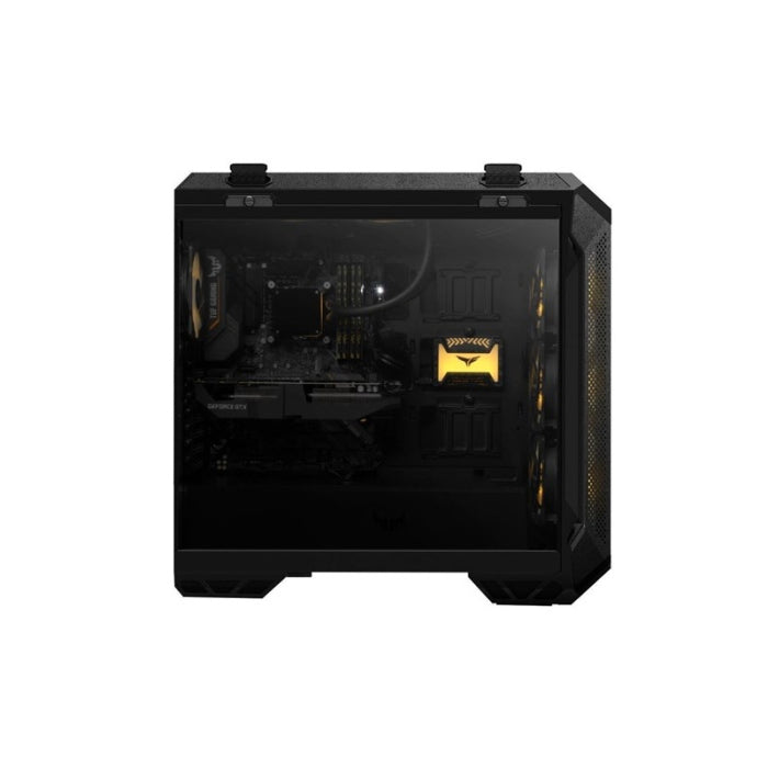 Asus TUF Gaming GT501 Tempered Glass Side Panel Case with Metal Front Panel & Custom TUF Gaming Spatter Pattern - Grey