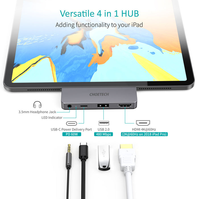 Choetech 4 in 1 USB C Dock For all usb C Devices - Grey