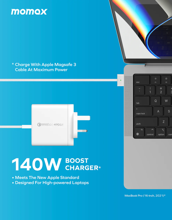 Momax ONEPlug 140W 3-Port GaN Charger (UK) (White) UM27UKW