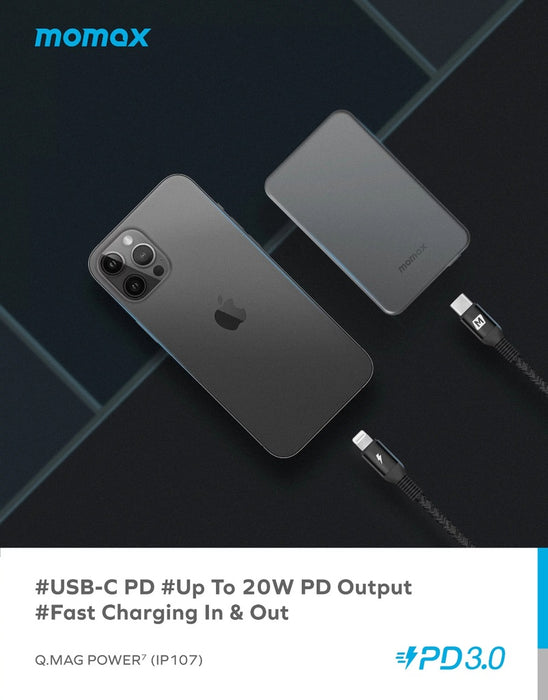 Momax Q.Mag Power7 Magnetic Wireless Battery Pack 10000mAh (Space Gray) IP107E