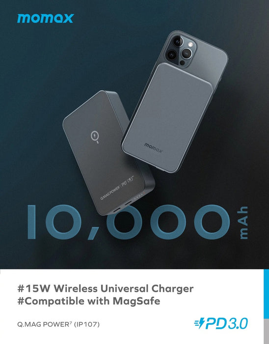 Momax Q.Mag Power7 Magnetic Wireless Battery Pack 10000mAh (Space Gray) IP107E