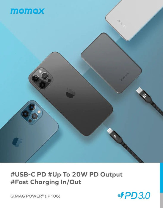 Momax Q.MAG Power 6 Magnetic Wireless Battery 5000mAh (Silver) IP106S