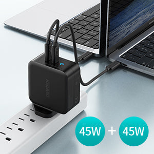 PD 100W GaN dual USB-C UK Charger with CC cable - Black