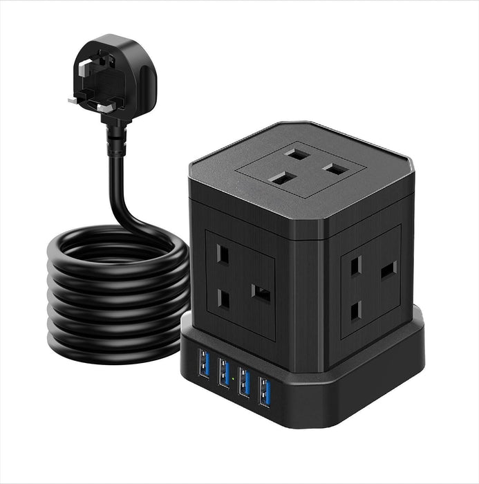 Powerstrip Cube with 5 outlets & 4 USB ports- Black