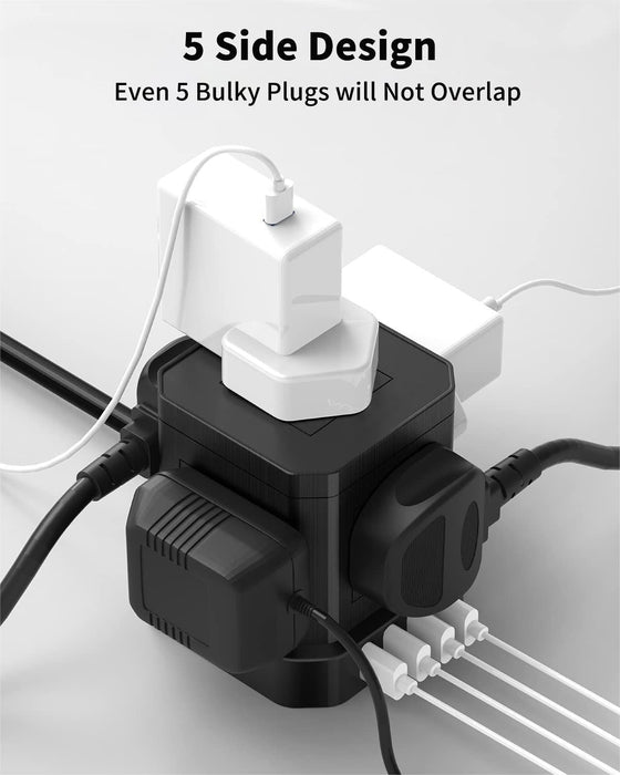 Powerstrip Cube with 5 outlets & 4 USB ports- Black
