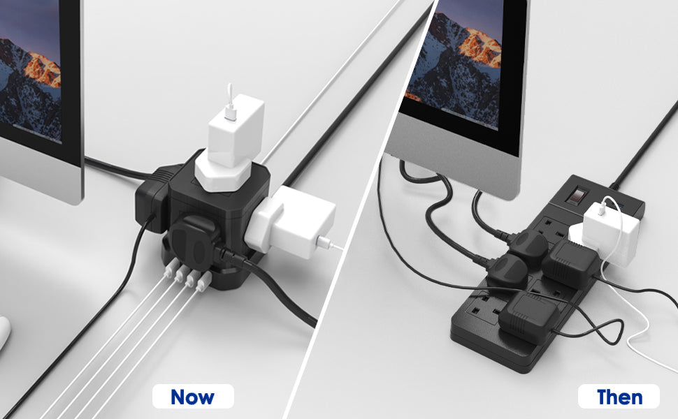 Powerstrip Cube with 5 outlets & 4 USB ports- Black