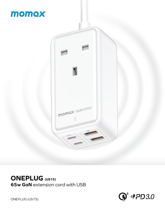 ONEPLUG 65W GaN Extension Cord with USB US15