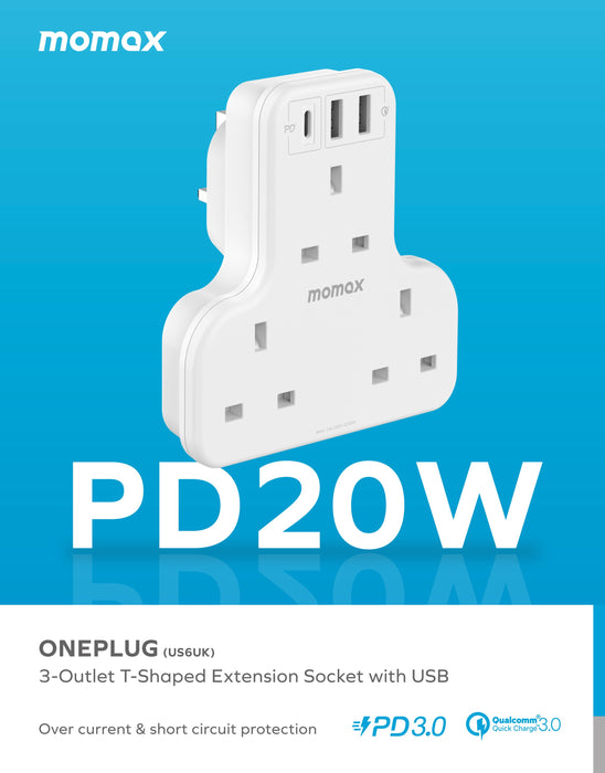 ONEPLUG PD20W 2A1C 3-Position T-Socket US6