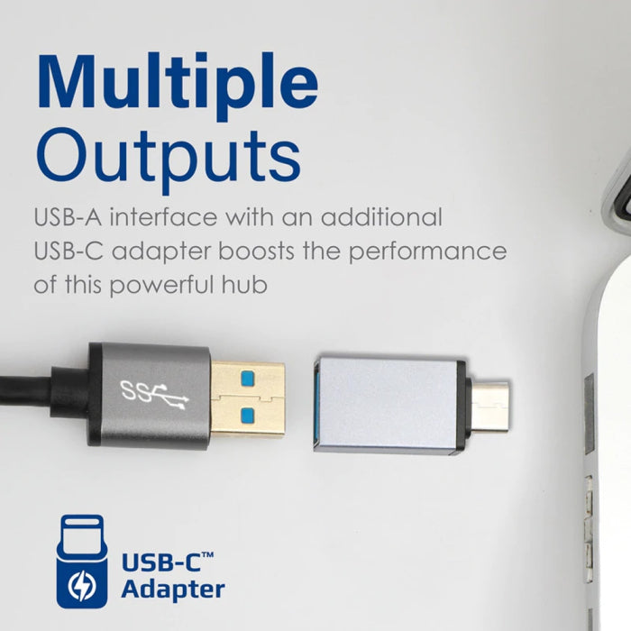 Promate EzHub-7 Aluminium Alloy USB Hub with Dual Input 7 USB Ports USB-C Adaptor 5Gbps Speed For Data & Charge