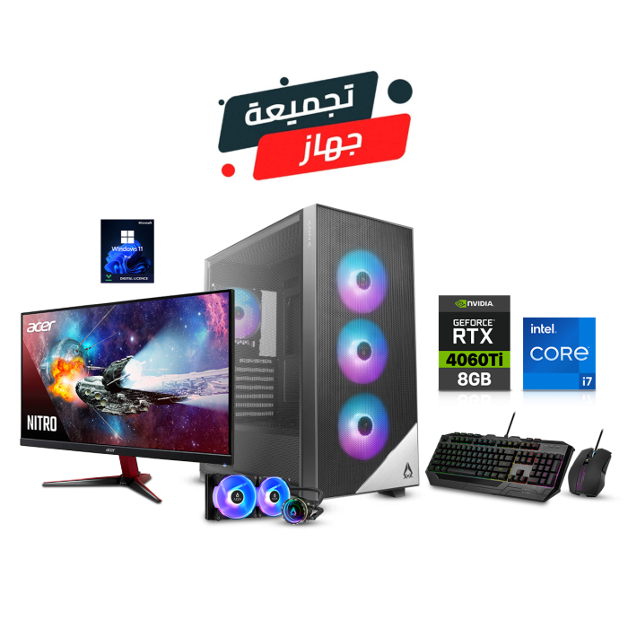 Gaming PC i7-13700F, MSI PRO B760M-A WIFI DDR5 MB, 32GB RAM DDR5 (5200), 1TB SSD NVME, RTX 4060 TI 8GB VGA, 750 Watt PSU, AZZA L240 Liquid Cooler, Azza Prime ATX Mid-Tower, Win 11 Pro Licence, Acer Nitro VG271 Monitor, Cooler Master Devastator 3 RGB Combo
