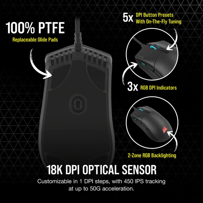 Corsair M55 RGB PRO Ambidextrous Multi-Grip 12,800 DPI Wired Gaming Mouse