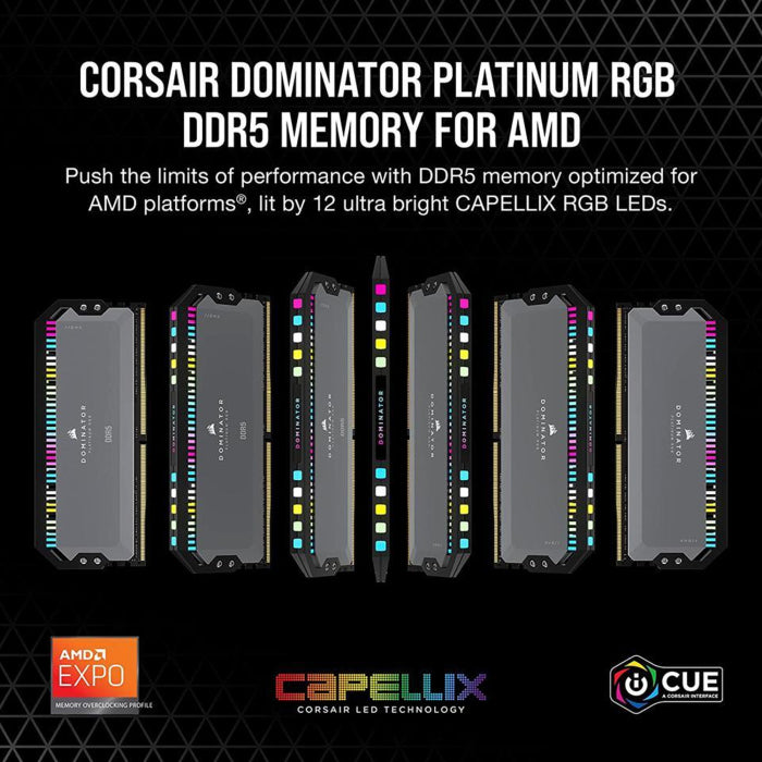 Corsair Dominator Platinum RGB 32GB (2x16GB) DDR5 6000MHz C30 AMD Desktop Memory Kit - Black