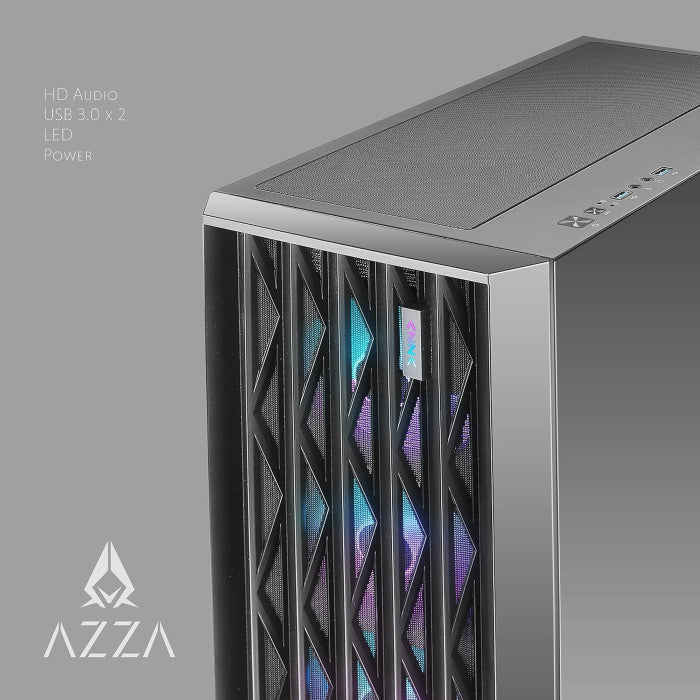Azza Legionaire ATX Mid Tower Metal Mesh Side Panel Gaming Case With 4 ARGB & PWM Fans - Black