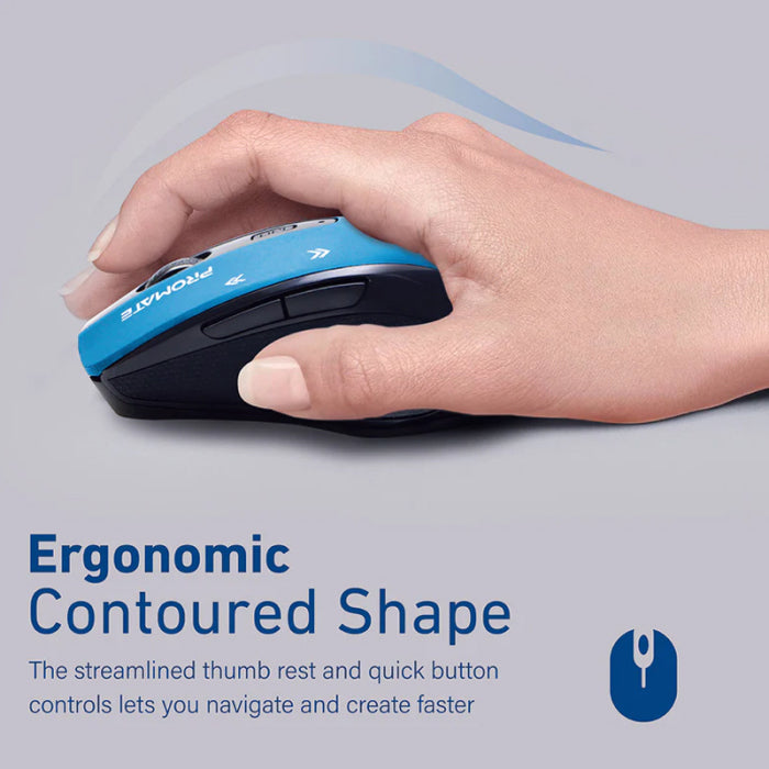Promate Cursor 2.4GHz EZGrip™ Ergonomic Wireless Mouse - Blue