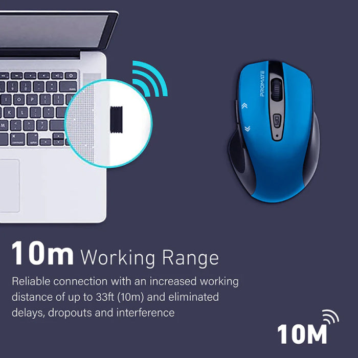 Promate Cursor 2.4GHz EZGrip™ Ergonomic Wireless Mouse - Blue