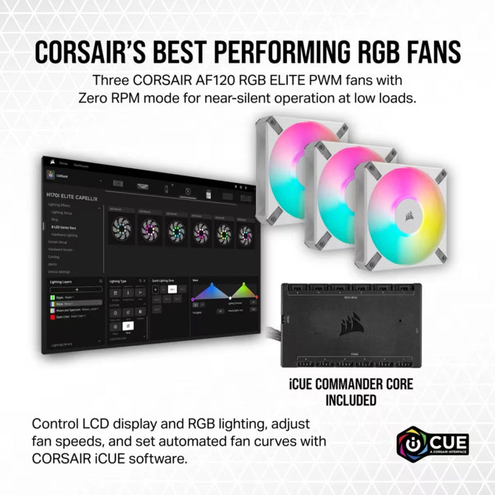Corsair iCUE H150i Elite LCD XT Liquid CPU Cooler - IPS LCD Screen - Three AF120 RGB Elite Fans - 360mm Radiator