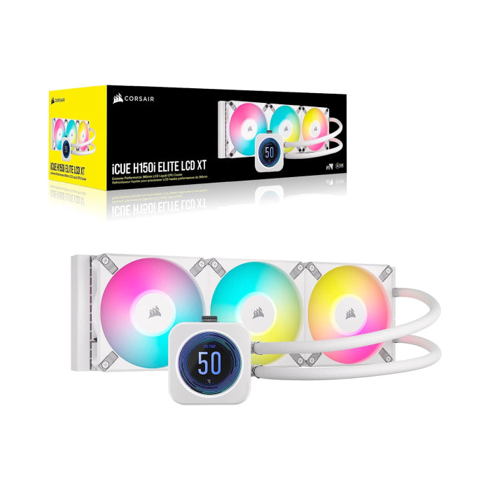 Corsair iCUE H150i Elite LCD XT Liquid CPU Cooler - IPS LCD Screen - Three AF120 RGB Elite Fans - 360mm Radiator