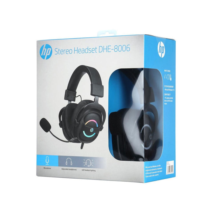 HP DHE-8006 Surround Sound Wired Gaming Headset With LED Lighting Microphone - Black