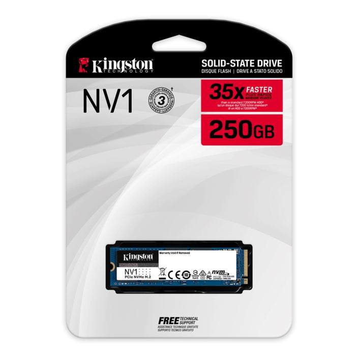 Kingston NV1 250GB M.2 2280 NVMe SSD R-W 2,100/1,700MB/s