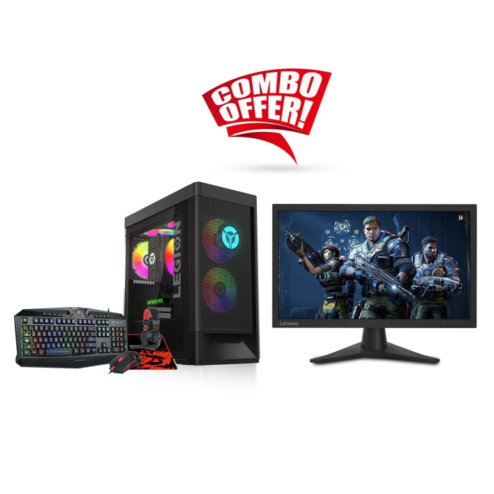 Lenovo Legion T5 Gaming PC + Lenovo Full HD Gaming Monitor + Redragon 4-in-1 Set Gaming RGB Wired KeyBoard Mouse Headset & Mouse Pad